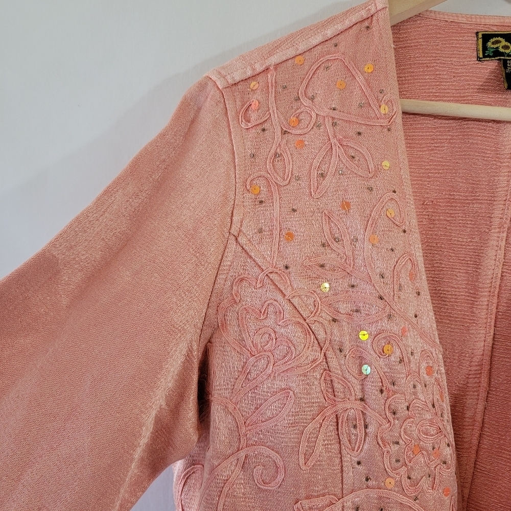 NWT Mirasol Women's Open Front Jacket Size L Tangerine Floral Embroidered Sequin - Picture 5 of 12